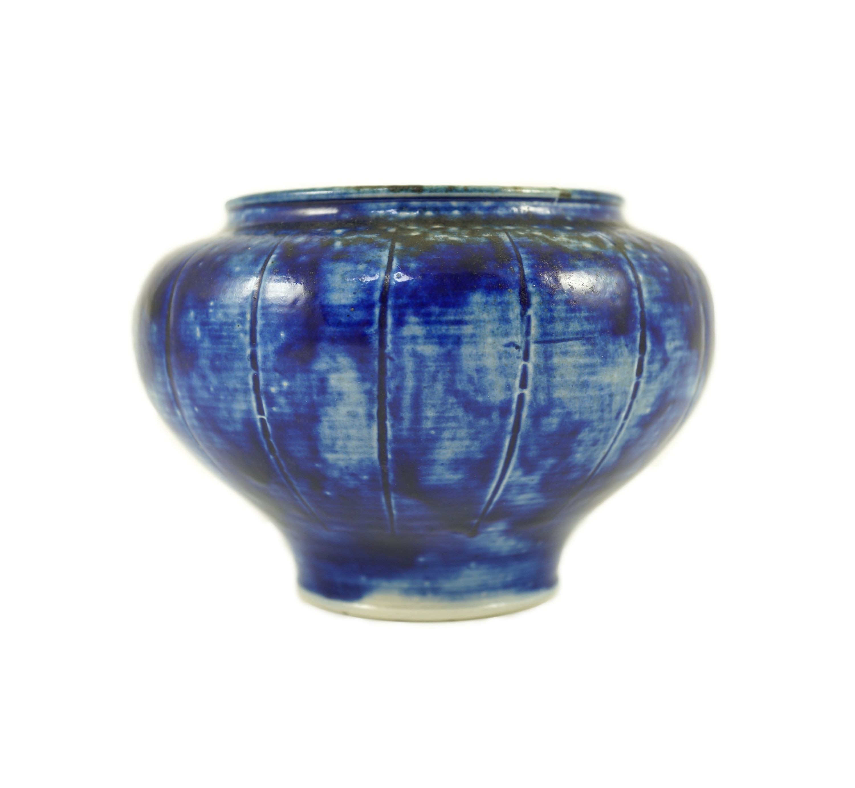 A Martin Brothers blue glazed vase, dated 1912, 9.5 cm high